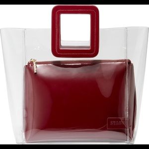 STAUD Shirley PVC and patent tote bag in Burgundy